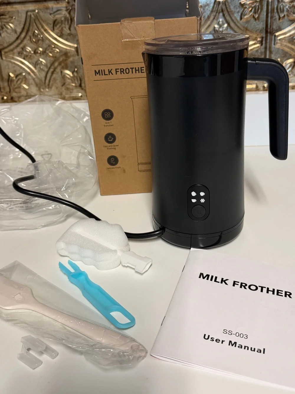 Electric Milk Frother - Matte Black 4 in 1